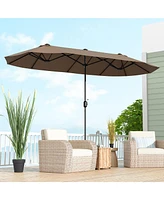 Gymax 13FT Double-sided Patio Umbrella w/ Crank Handle Base Safety Lock