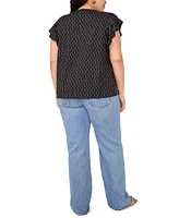 Vince Camuto Plus Split-Neck Ruffle-Sleeve Blouse