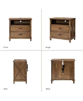 Miguel 2-Drawer Solid Wood End Table with Built-in Power Outlet and Usb Ports
