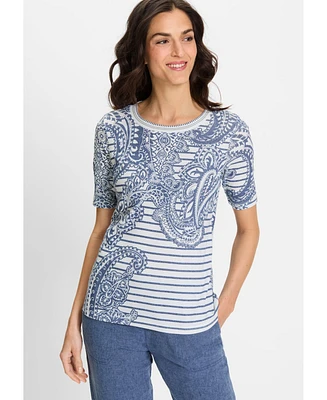 Olsen Women's Paisley Denim Print T-Shirt