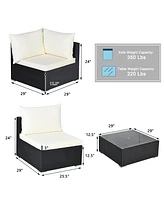 Gymax 7PCS Rattan Patio Conversation Sectional Furniture Set w/ Cushion Pillow