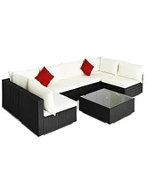 Gymax 7PCS Rattan Patio Conversation Sectional Furniture Set w/ Cushion Pillow