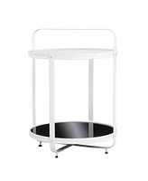 27" White Glass And Iron Round End Table With Shelf