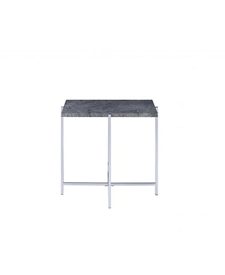 Industrial Style Faux Marble Rectangular End Table with Wood and Metal Frame