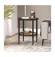 Industrial Steel Round End Table with Shelf – Modern Side Table for Living Room