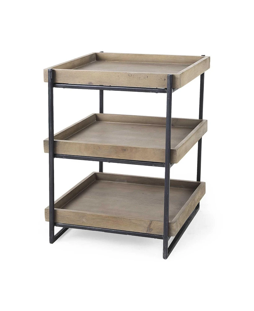 Rustic Solid Wood Square End Table with Two Shelves for Storage