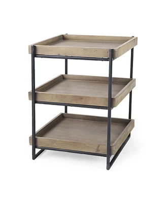 Rustic Solid Wood Square End Table with Two Shelves for Storage