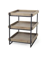 Rustic Solid Wood Square End Table with Two Shelves for Storage