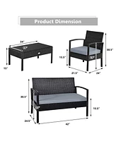 Gymax 8PCS Patio Wicker Rattan Conversation Set Outdoor Furniture Set w/ Cushion