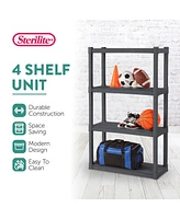 Sterilite Plastic Indoor Outdoor 4 Shelf Durable Shelving Unit, Gray