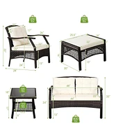 Gymax 7PCS Rattan Patio Conversation Sofa Furniture Set w/ Cushions & Waterproof Cover