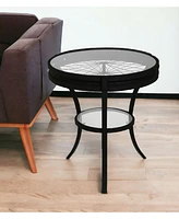 Modern Glass and Metal Round End Table with Open Shelf