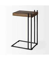 Industrial Solid Wood Square End Table with Metal Accents and Rivets