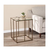 24" Champagne Glass And Iron Square End Table