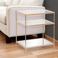 27" Gold And Clear Glass And Iron End Table With Mirrored Shelf