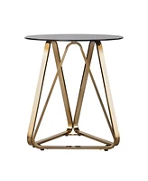 24" Champagne Glass And Iron Round End Table
