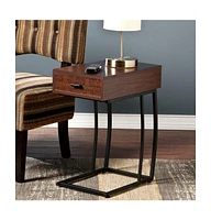 23" Brown Manufactured Wood And Iron Rectangular End Table With Drawer