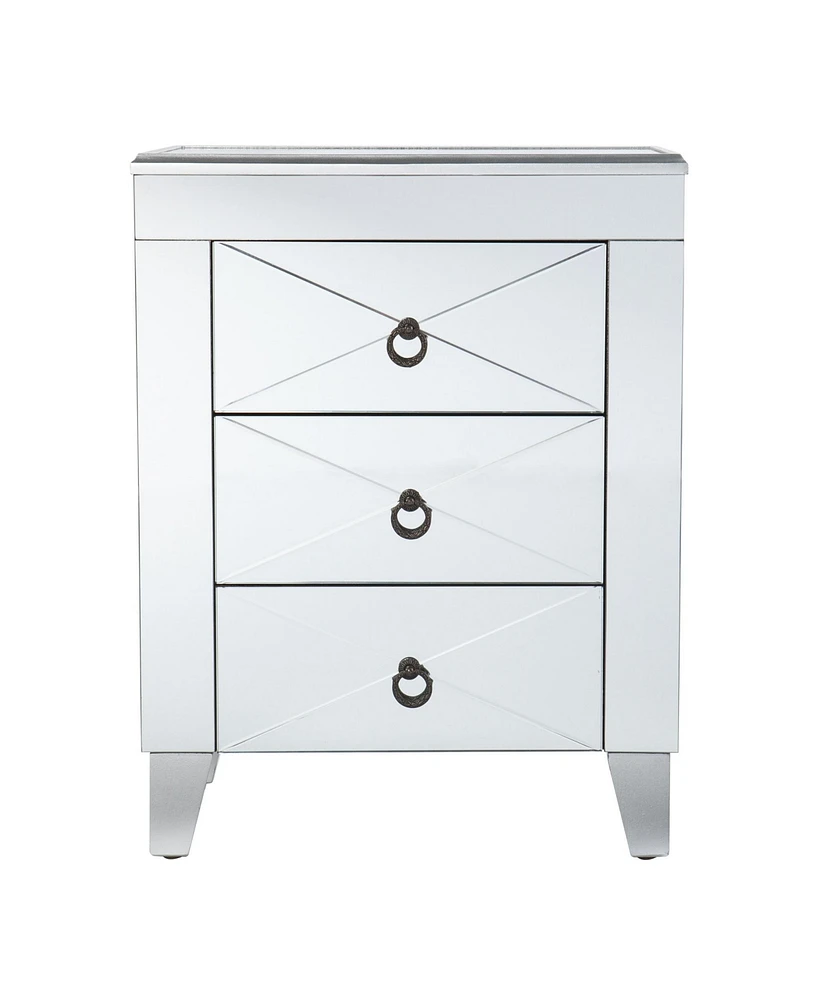 26" Silver End Table With Three Drawers