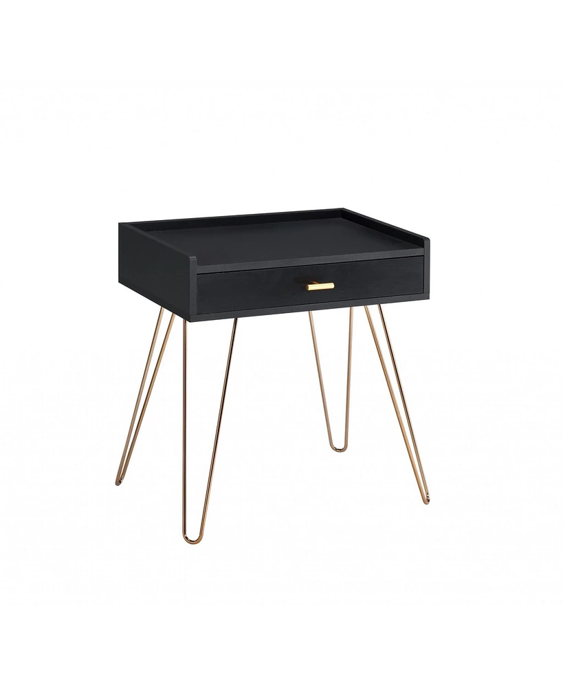 24" Gold And Black End Table With Drawer