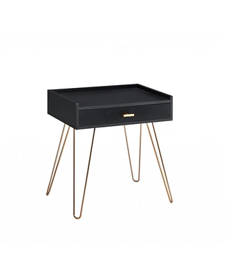24" Gold And Black End Table With Drawer