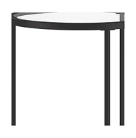 Minimalist Round End Table with Clear Tempered Glass Top and Metal Base