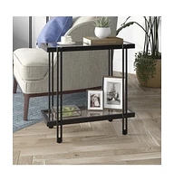 Stylish 24-Inch Clear Glass End Table With Metal Base with Lower Display Shelf