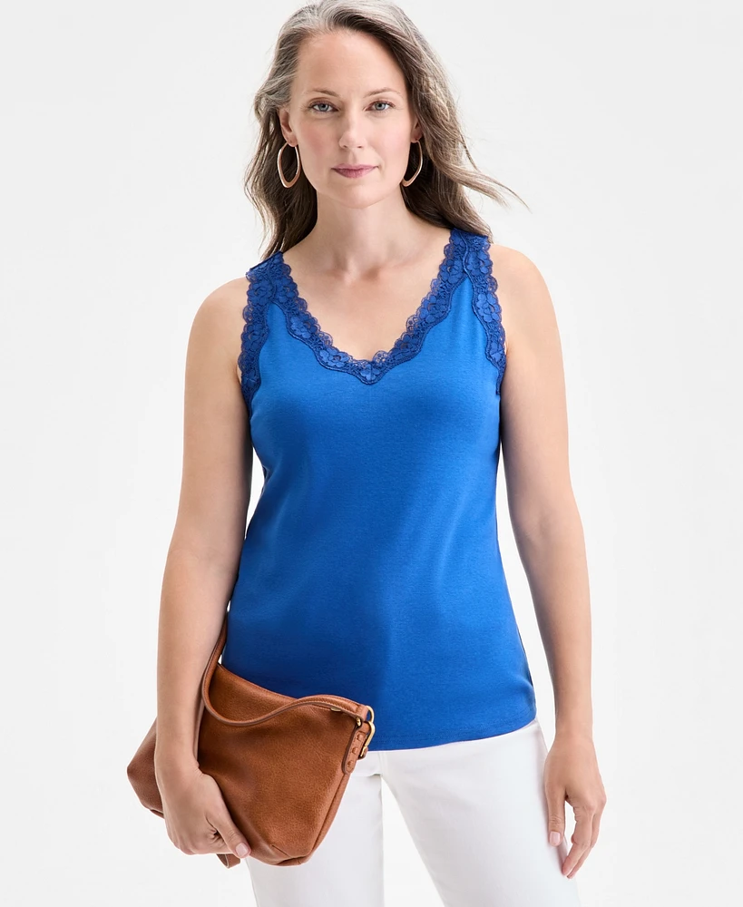 Style & Co Women's Lace-Trim Cotton Tank Top