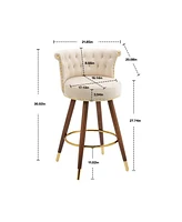 Set of 2 Swivel Bar Stools with Backrest and Footrest Upholstered Counter Height Chairs Solid Wood Legs for Kitchen Island Dining or Home Bar-The