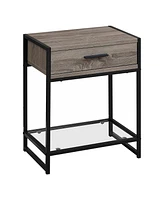 Contemporary End Table with Glass Top, Metal Frame, Drawer & Shelf