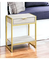 Wood and Metal End Table with Storage Drawer Shelf – Industrial Style