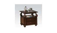 Sturdy Solid Wood Square End Table with Two Drawers and Open Shelf