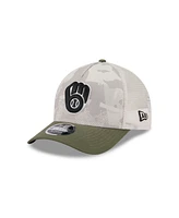 New Era Men's Light Beige/Olive Milwaukee Brewers 2025 Armed Forces Day 9FORTY M-Crown A-Frame Adjustable Hat