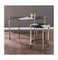 24" Black Manufactured Wood And Iron Round End Table With Two Shelves