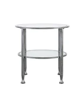 24" Silver And Clear Glass And Distressed Iron Round End Table With Shelf