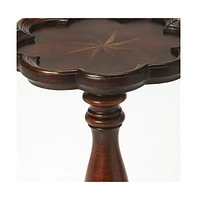20" Dark Brown And Cherry Wood Floral Top End Table