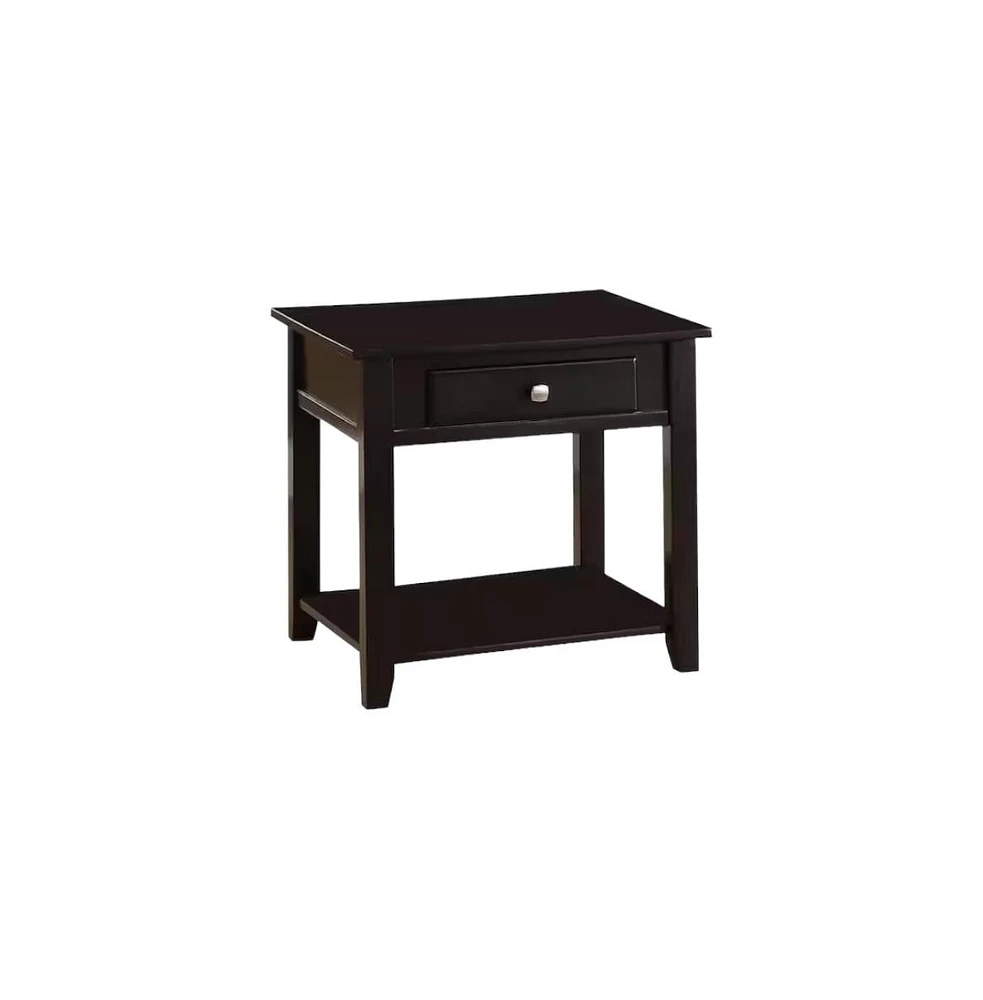 Square End Table with Drawer and Shelf – Manufactured Wood Accent Table
