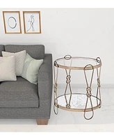 Contemporary Mirrored and Metal Round End Table with Shelving