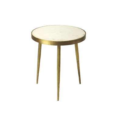 18" Gold And White Marble Round End Table