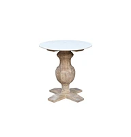 Round Marble Top End Table with Solid Wood Legs – Modern Accent Piece
