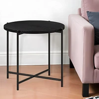 22-Inch Round Wood and Steel End Table Modern Industrial Side Table