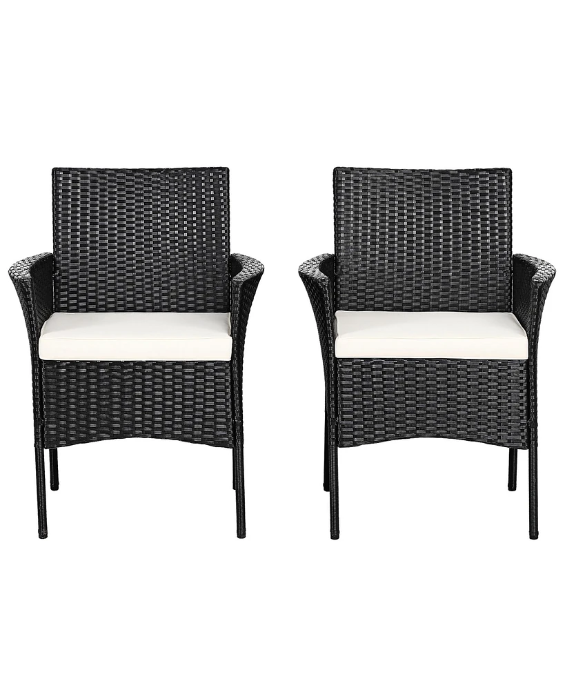 2PCS Chairs Outdoor Patio Rattan Wicker Dining Arm Seat With Cushions