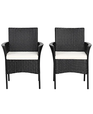 2PCS Chairs Outdoor Patio Rattan Wicker Dining Arm Seat With Cushions