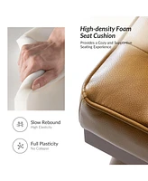 Aurora Modern Genuine Leather Ottoman With Solid Wood Legs