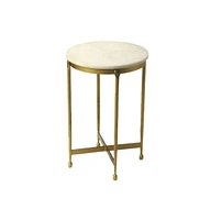 Round End Table with Faux Marble Top – Chic Living Room Accent