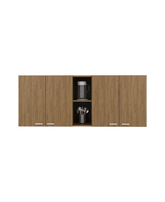 Olimpo 150 Wall Double Door Cabinet,Two External Shelves, Two Interior Shelves, Natural Oak