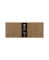 Olimpo 150 Wall Double Door Cabinet,Two External Shelves, Two Interior Shelves, Natural Oak