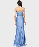 B Darlin Juniors' Off-The-Shoulder Slit-Front Ruched Gown