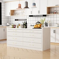 Kitchen island with 8 drawers, kitchen island storage table, coffee station and microwave rack for home, dining room, white, wood