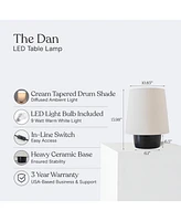 Dan Led Classic Table Lamp with Cream Tapered Drum Shade and Heavy Ceramic Base, Bulb Included (14")