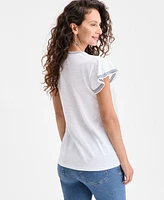 Style & Co Women's Cotton Embroidered Flutter-Sleeve Top, Exclusively at Macy's